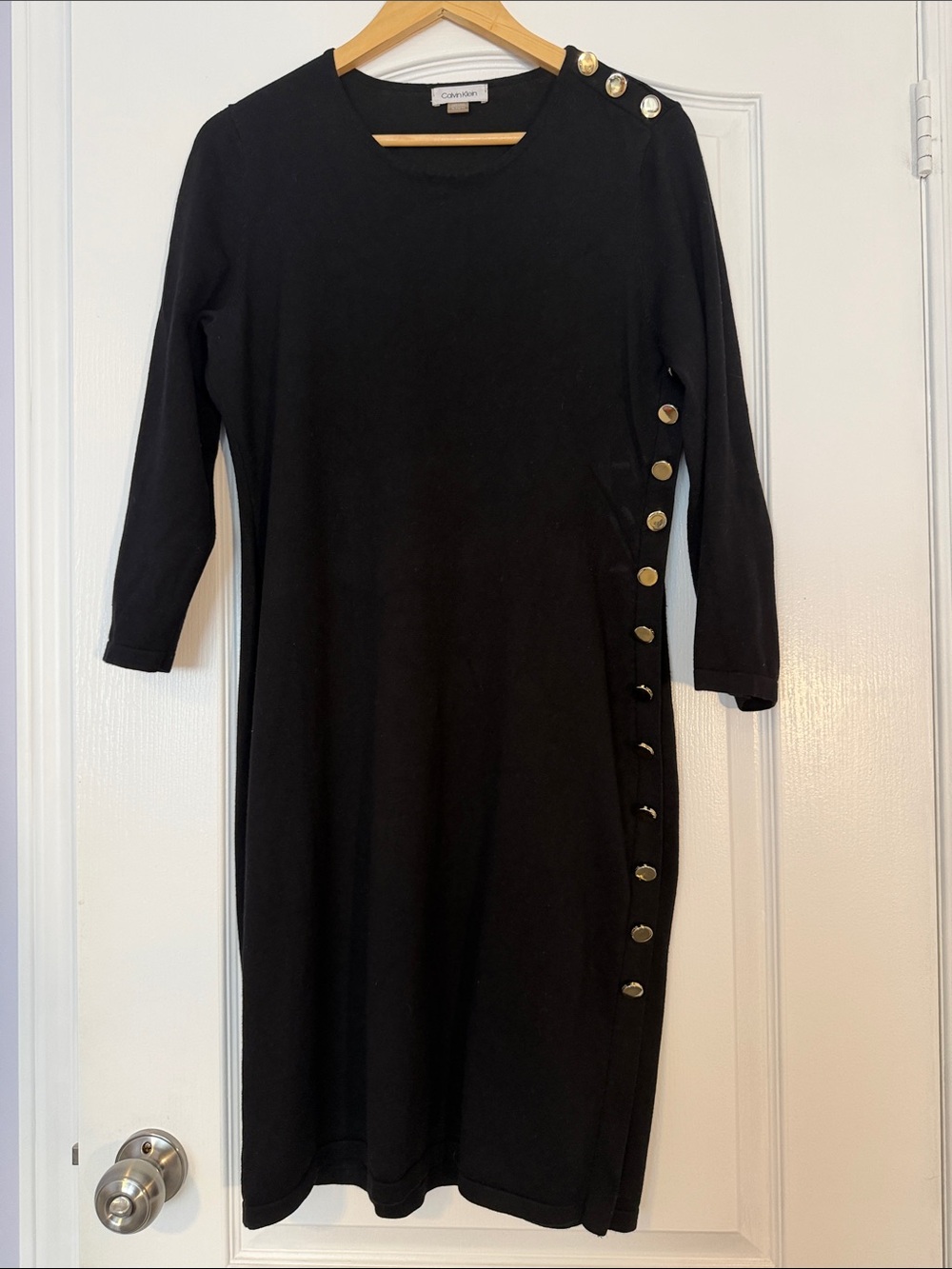 Calvin Klein Black Button Detail Dress – Size XL – 3/4 Sleeves